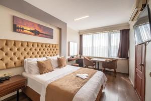 伊斯坦布尔Istanbul Nova Hotel的酒店客房设有一张大床和一张书桌。
