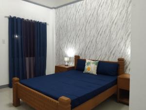 马拉帕斯加ELEN INN - Malapascua Island FAN ROOM #2的一间卧室设有蓝色的床和墙壁