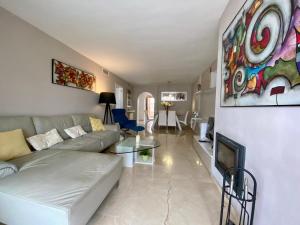 马贝拉Apartamento con vistas y terraza en Guadalmina Marbella的客厅配有沙发和墙上的绘画