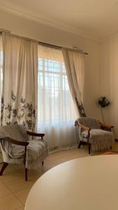 卡萨内Plateau Home的客厅配有两把椅子和窗户
