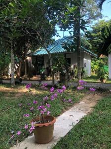 象岛Tropical Paradise Leelawadee Resort的房子前的一盆鲜花