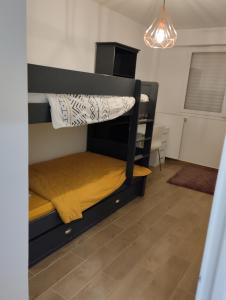 阿让特伊Superbe appartement argenteuil gare du val的一间卧室配有两张双层床。