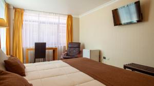 康塞普西翁HOTEL EL DORADO的配有一张床和一把椅子的酒店客房