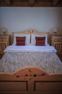 莱斯诺夫Cabana Bendis的一间卧室配有一张带红色枕头的大床