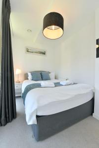 伦敦Bright Amelia Lodge - 2 bed 1 bath with WIFI and Netflix in the heart of London的一间卧室配有一张大床,上面有灯