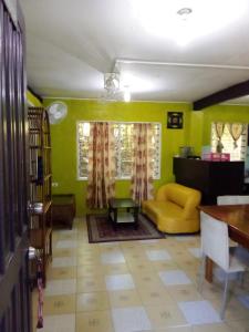 霍尼亚拉Island Home的客厅拥有绿色的墙壁和黄色的沙发