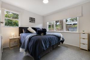 陶朗加Restful Retreat的一间卧室设有一张床和两个窗户。