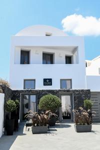 莫诺利索斯Villa Eleana的前面有盆栽植物的白色建筑