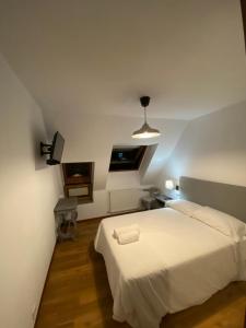 拉科鲁尼亚EL TRASTERO DE PALMERO的卧室配有白色的床和电视。