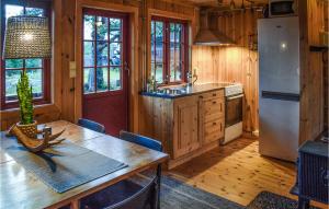 尤坎Stunning Home In Rjukan With House A Mountain View的厨房配有桌子和冰箱
