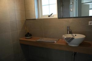 利费尔德De Brittenburg met privé hottub & sauna 4-persoons的一间带水槽和镜子的浴室