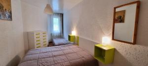帕斯底拉卡萨Apartamentos Grifovacances Canigou的卧室配有一张床,墙上有两盏灯