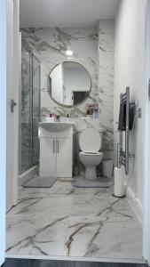 西布罗姆维奇Luxury apartment in dudley的一间带水槽、卫生间和镜子的浴室