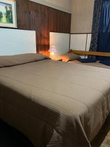 Rosario罗萨里奥酒店的一间卧室配有一张大床和一盏灯