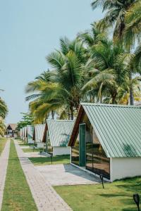 EscuintlaLos Olivos La Playa Hotel y Restaurante的有一排棕榈树的房屋