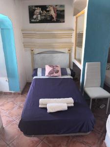 莫哈卡尔Pension El Torreon的一间卧室配有一张床,上面有两条毛巾