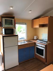 霍尼普拉纳Camping u Kukačků的厨房配有白色冰箱和微波炉