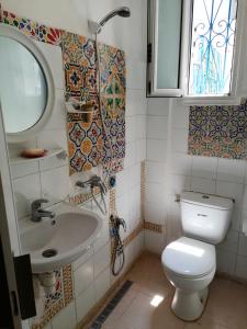 拉马萨The 18, Marsa Guest House的一间带卫生间和水槽的小浴室