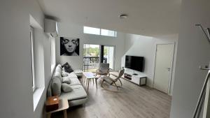 克里斯蒂安桑Top Floor Apartment Årossanden 5 A的带沙发和电视的客厅