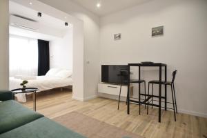 地拉那Tirana Central Apartments的带沙发、电视和床的客厅