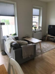 利勒斯特罗姆1-bed for 2 pers Central in Lillestrøm的带沙发和咖啡桌的客厅