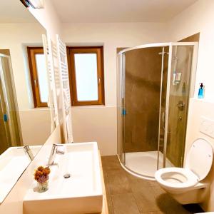 塞斯托Le Crode的带淋浴、卫生间和盥洗盆的浴室