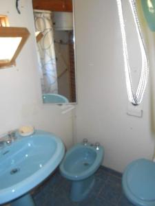 卡萨尔韦利诺Lo Chalet di Ingrid的浴室配有蓝色水槽和卫生间。