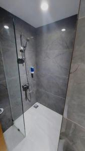 巴罗达Hotel Suba Elite Vadodara的浴室里设有玻璃门淋浴