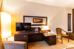 科沃布热格Hotel Solny的酒店客房设有一张书桌和电视