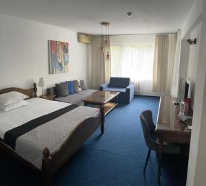 索非亚Hotel Rotasar的酒店客房设有床和客厅。