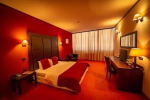蒂米什瓦拉Hotel Aurelia的配有一张床和一张书桌的酒店客房