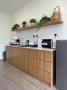金马仑高原Utopia Homestay @ Cameron Centrum的厨房配有水槽和台面
