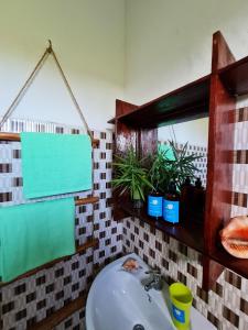 南威Frangipani House Nungwi Zanzibar的一间带水槽和镜子的浴室