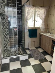 哈内茨堡Green Cottage的带淋浴和盥洗盆的浴室