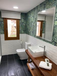 Besande42 Grados Norte Vadinia的一间带水槽、卫生间和镜子的浴室