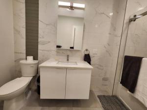 联城Deluxe 2 Bedroom VIP to NYC的白色的浴室设有卫生间和水槽。