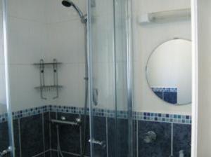 普里茅斯卡拉尼尔旅馆的带淋浴和镜子的浴室