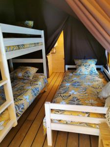 Le lodge cocooning的一间帐篷内带两张双层床的卧室