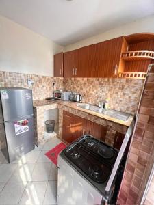 基苏木J'Melot Adobas Apartment的小厨房配有炉灶和冰箱