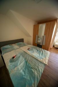 拉多夫吉卡Sport apartments的一间卧室配有一张带蓝色床单的大床