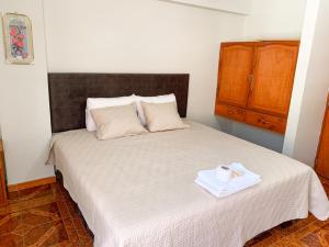 CarazHotel Cordillera Blanca的一间卧室,床上有一盒纸巾