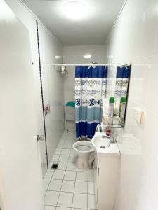 布里斯班197 Shafston Ave Kangaroo Point QLD 4169的一间带卫生间和水槽的小浴室