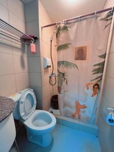 碧瑶Albergo Condotel - AB Pagadian Enterprise的一间带卫生间和淋浴帘的浴室