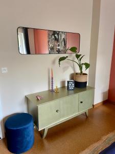 韦姆Champagne的一间设有桌子、植物和镜子的房间