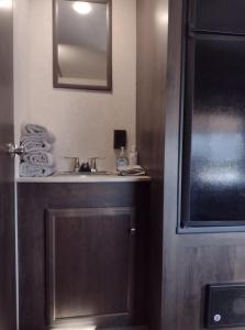 布兰森Branson RV Park的一间带水槽和镜子的浴室
