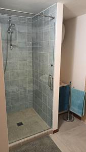 波焦莫亚诺Casa Mia的浴室里设有玻璃门淋浴