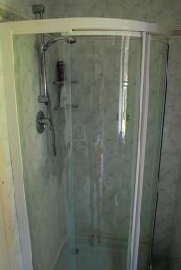 奥尔贝泰洛Giannella Apartment的浴室里设有玻璃门淋浴