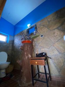 AgoudalAuberge Agoudal的一间带卫生间的浴室和一张带水槽的桌子