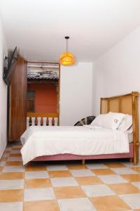 卡塔赫纳Hostal Casa Torres Centro Historico - Adults Only的一间卧室,卧室内配有一张大床