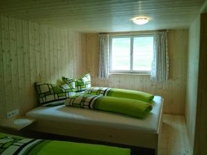 安德尔斯布赫Löchle. Ferienhütte im Bregenzerwald, Andelsbuch的小房间设有一张带窗户的床